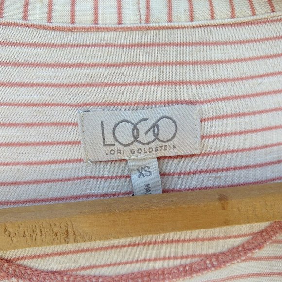 Logo Lori Goldstein Striped V Neck Cardigan Size XS Pink Oatmeal Lace Button Up - Picture 7 of 8